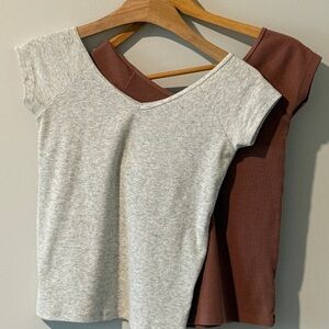 American Eagle Outfitters Gray and Brown Short Sleeve Tees